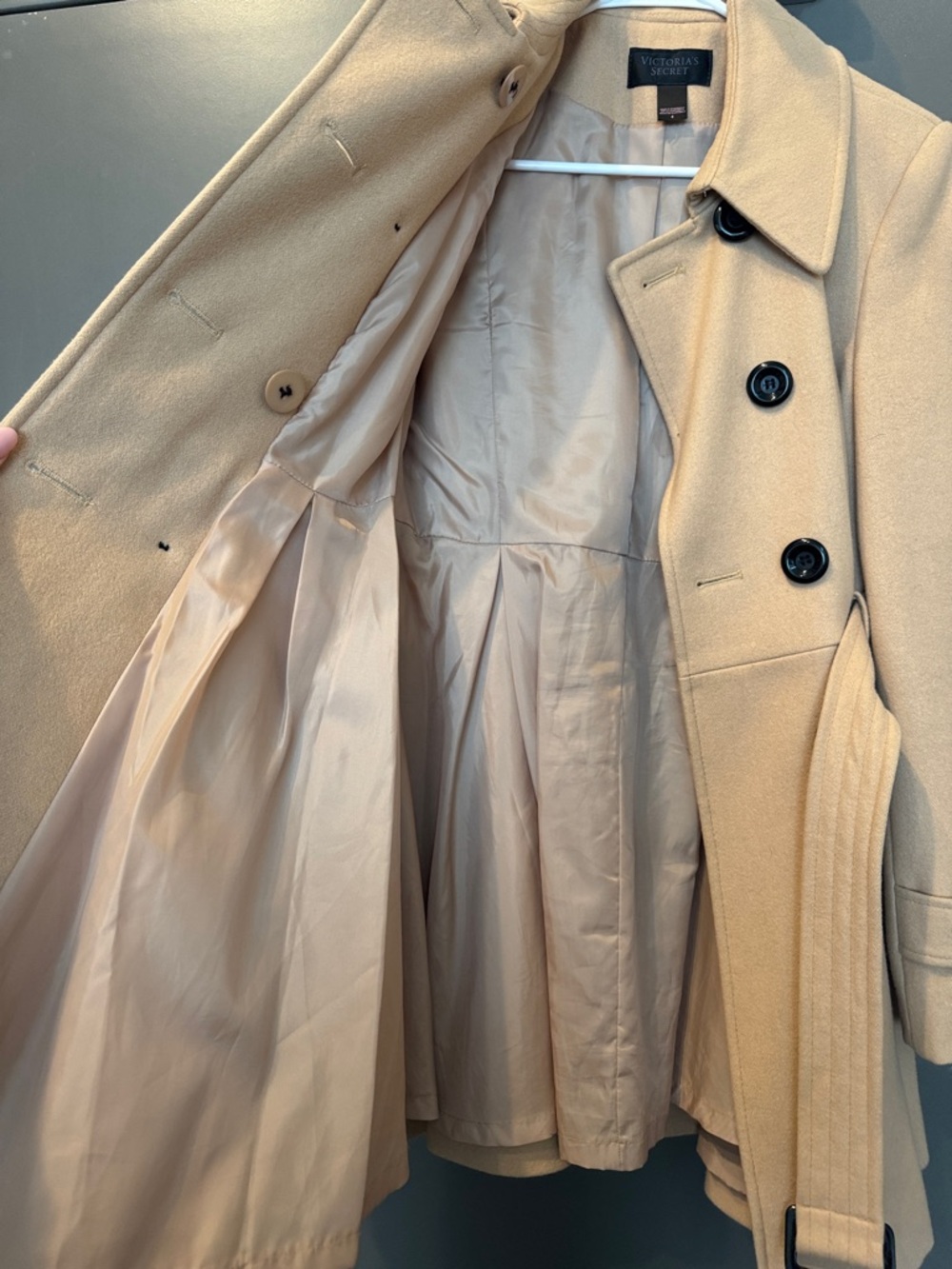 Victoria's Secret Tan Double-Breasted Wool Trench Coat - Picture 7 of 7